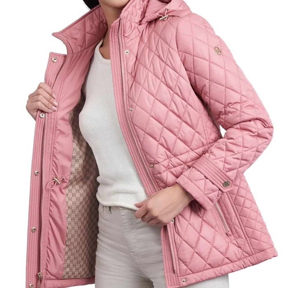 MICHAEL Michael Kors Women's Quilted Hooded Anorak Coat in Dusty Rose - Picture 2 of 7
